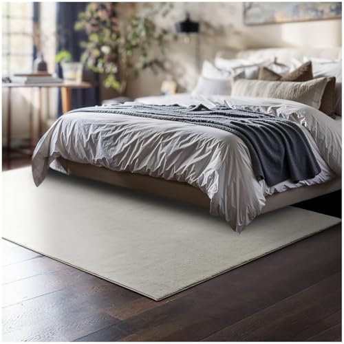 tectake® Flauschiger Kurzflor Teppich, waschbar, für Wohnzimmer, Badezimmerteppich, Küchenteppich, Teppich Flur, Home Deko, rutschfest, allergikerfreundlich, Creme, 120 x 170 cm