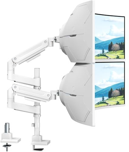 PUTORSEN Monitorhalterung 2 Monitore für 17 bis 49 Zoll Bildschirme bis 20 kg pro Arm, Extra Langer Tischhalterung Höhenverstellbar Schwenkbar für optimale Ergonomie, VESA 75/100mm