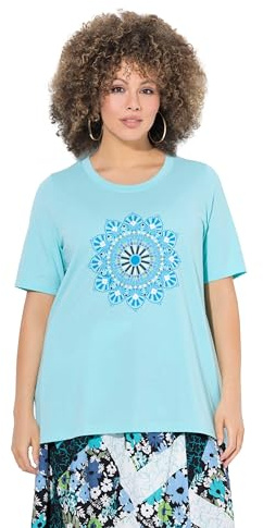Ulla Popken Damen große Größen Übergrößen Plus Size T-Shirt, Mandala, A-Linie, Rundhals, Halbarm blasstürkis 54+ 838774710-54+
