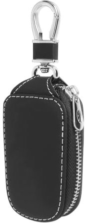 YANWENER Porte-Clés de Voiture Étanche en Cuir pour Audi Q8 2023-, Étui Clé Auto avec Anneau Métallique et Protection Contre Les Rayures,Bla-CK
