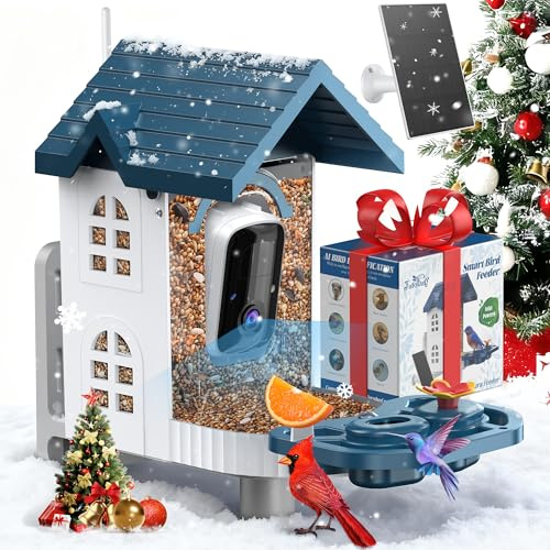Smart Bird Feeder with Camera for Hummingbird: Outdoor AI Solar Powered Wireless WiFi 2K Vicohome Cam Birdhouse Outside Squirrel Proof Birdfeeder Watching Nest Video Birding Gifts for Wild Lovers