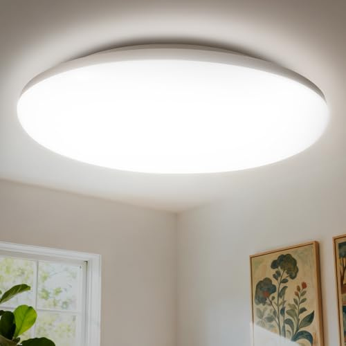 WARMELLE Deckenlampe,LED Deckenleuchte,IP65 Wasserfest Badezimmer Lampe Ø28cm Rund,22W,4000K,3080LM,Neutralweiß,CRI80+ Flackerfrei,keine Verzögerung,für Bad,Küche,Wohnzimmer,Flur