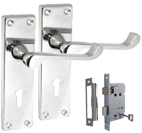 Haven Heritage® Victorian Scroll Lock Door Handle Set with 2.5 Mortice Sash Lock – Bright Chrome Internal Lever Handles with Keyhole | 150mm x 42mm Backplate, Spindle & Screws Included
