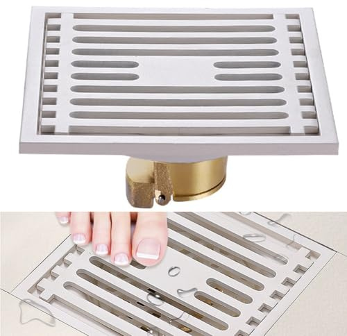 ZYNCUE Bodenablauf für WC Badezimmer Dusche Effizienter Abfluss mit Anti-Geruch-Design 10 x 10 cm Edelstahl Messing Kompatibel