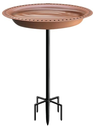Garbuildman Birdbath with Premium 5-Prong Metal Stake, Freeze-resistant Detachable Decorative Water Bowl, Freestanding Bird Feeder for Wild Birds, for outdoor Garden, Lawn & Patio (Brown)
