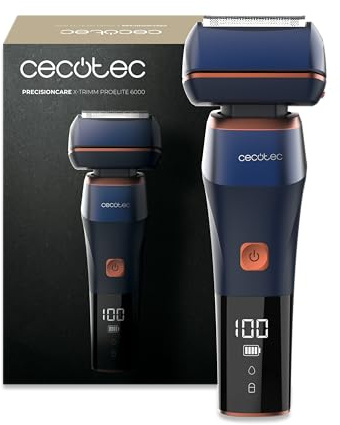 Cecotec Folienrasierer PrecisionCare X-Trimm ProElite 6000. 6 Klingen, 8000 RPM Motor, 100 Min Akku + 5 Min Schnellladung, IPX6, LED-Licht, 360° Magnet-Schwimmkopf, Kabel & Akku Für Präzise Rasur