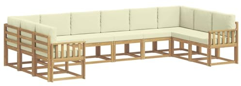vidaXL Outdoor-Sofagarnitur mit Kissen 10 pcs Weiß und Creme, Gartenliege, modernes Lounge Set, wetterbeständige Möbel, perfekte Sitzgruppe für den Außenbereich
