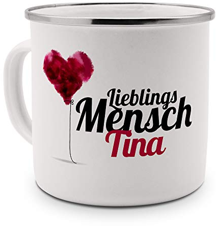 printplanet Emaille-Tasse mit Namen Tina - Metallbecher mit Design Lieblingsmensch - Nostalgie-Becher, Camping-Tasse, Blechtasse, Farbe Silber