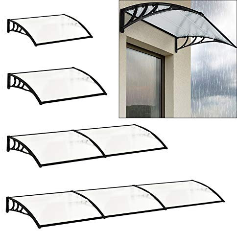 The Fellie Rain Canopy Door Canopy Awning Front Door Canopy for Outdoor Window Porch Shade Patio Roof Cover UV Protection, (Black/L190xW100xH28cm)