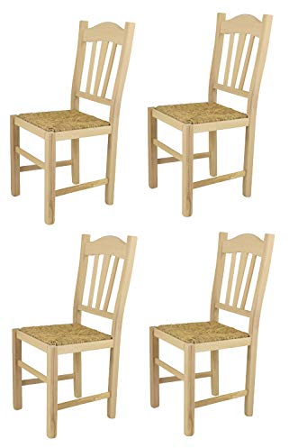 t m c s Tommychairs - Set 4 sillas Silvana para Cocina y Comedor, Estructura en Madera de Haya lijada, no tratada, 100% Natural y Asiento en Paja