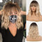 HAIRCUBE Schulterlange Perücke Lockiges Gewelltes Haar Perücken Blonde Farbe und Dunkle Wurzeln Perücken für Frauen mit Pony