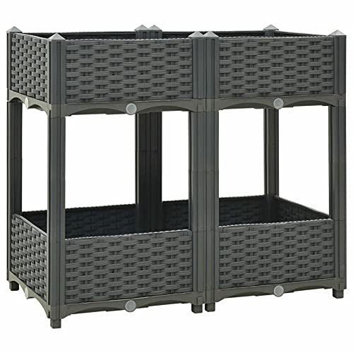 Festnight Hochbeet Garten Kunststoff Groß Pflanzkasten Balkon Hochbeet 2 Stufen Blumenkasten Terrasse Blumenbeet Gartenbeet Pflanzkübel Pflanzbeet Kräuterbeet PP 80x40x71 cm