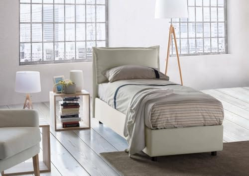 Talamo Italia - Einzelbett Carla, Bettkasten mit Stoffbezug, 100 % Made in Italy, Öffnung vorne, geeignet für Matratzen 90 x 200 cm, Beige
