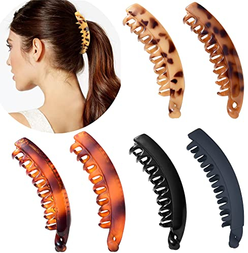 6 Stück Große Bananenspangen Bunten Bananen Haarspange für dickes Haar,Rutschfeste Pferdeschwanz Halter Clip für Damen und Mädchen