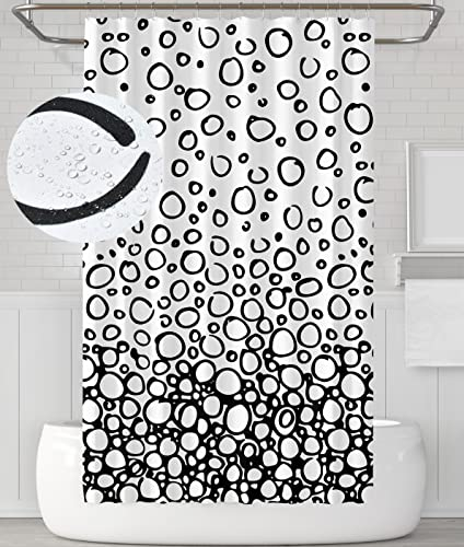 YOUNG DA Tenda da doccia in tessuto bianco e nero a bolle per bagno, tenda da doccia resistente alla muffa, lavabile e impermeabile con ganci, dimensioni 183 x 183 cm