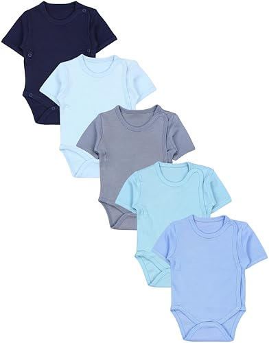 TupTam Baby Body Kurzarm Jungen – Wickelbody Kurzarm aus Baumwolle im 5er Set – OEKO-TEX Zertifiziert, Farbe: Farbenmix 10, Größe: 56