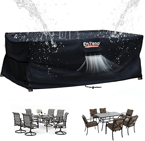 Enzeno Garden Furniture Cover Waterproof,170X94X74cm Garden Table Cover Rectangular, 420D Heavy Duty Oxford Polyester Outdoor Patio Set Covers Windproof,Anti-UV for Chair and Table