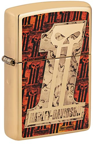 Zippo Sturmfeuerzeug - Harley-Davidson, High Polish Brass, Fusion - Nachfüllbar - Wiederverwendbar - Windfestes Design - Geschenkbox - Made in USA