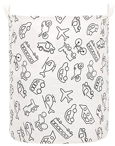 SPRINGOS Wäschesammler Wäschetruhe mit Henkel 35 x 45 cm Runder Wäschesack Fahrzeuge-Motiv