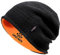 Lvaiz Hats Herren-Wintermütze, warm, mit Fleece gefüttert, Totenkopf-Mütze für Herren, wendbar, Winddicht, Strickmütze, warm, Unisex, Beanie, Schwarz/Orange, One Size