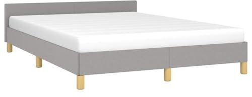 vidaXL Cadre de Lit avec Tête de Lit Sommier à Lattes Lit Rembourré Cadre à Lattes Lit Double Adulte Chambre Intérieur Gris Clair 140x190 cm Tissu