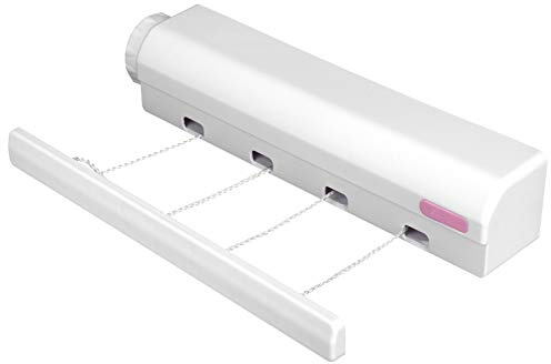 Tendedero retráctil con 4 cables/5 hilos Tendedero telescópico de pared extensible retráctil hasta 3,2 m/3,75 m para interior y exterior (4 cables)