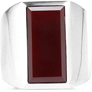 Beydodo Herren Ring 925 Silber, Ringe Männer 23MM mit Rot Stein Siegelring Silber Ring Personalisiert Partnerringe Gr.58 (18.5)