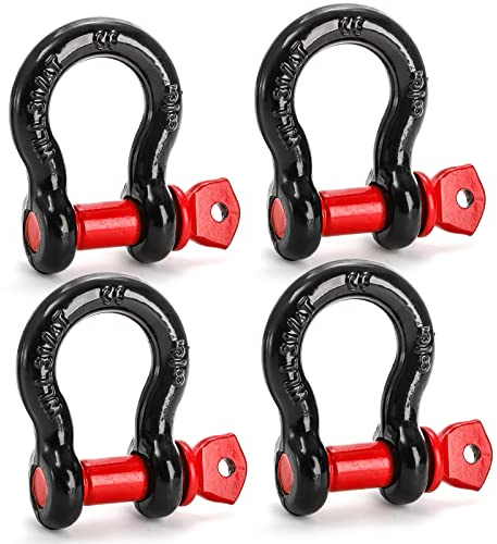 Bekith, Set da 4 anelli a D da 1,6 cm con perno da 1,9 cm, portata 3,25 tonnellate, ultra-resistenti per cinghie di traino, verricelli e recupero veicoli fuoristrada