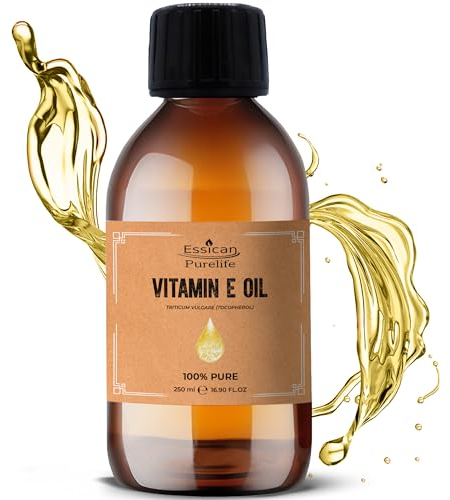 Essican Purelife Pure Vitamin E Oil for Skin, 250ml Natural Vit E Oil for Skin, Hair & Face, Antioxidant Rich, Carrier Oils for Essential Oils Mixing, Supports Hair Growth, Nails & Cuticles