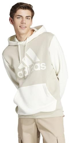 adidas Uomo Essentials Fleece Big Logo Hoodie, Putty Grey/off White, M