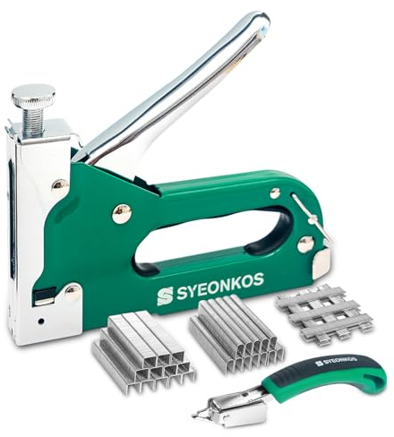 SYEONKOS Grapadora,Grapadora Manual 3 en 1, Pistola de Grapas con 3000 Grapas,Grapadora para Uso Serie (Incluye Extractor Grapas),Kit de grapadora para, tapicería, carpintería, decoración