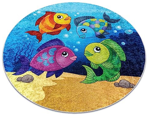 rugsx Kinderteppich JUNIOR 51594.801 Kreis Fische, Ozean, für Kinder, Anti-Rutsch - blau 160 cm