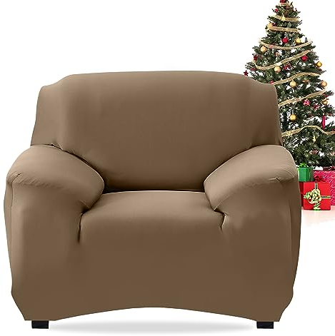 FIGOOO Sofabezug 1 Sitzer Stretch Sofabezüge mit Armlehnen Spandex Couchbezug Modern Anti-Rutsch Waschbar Sofa Protection Cover Schonbezug Couch(1-Sitzer,Erdiges Braun)