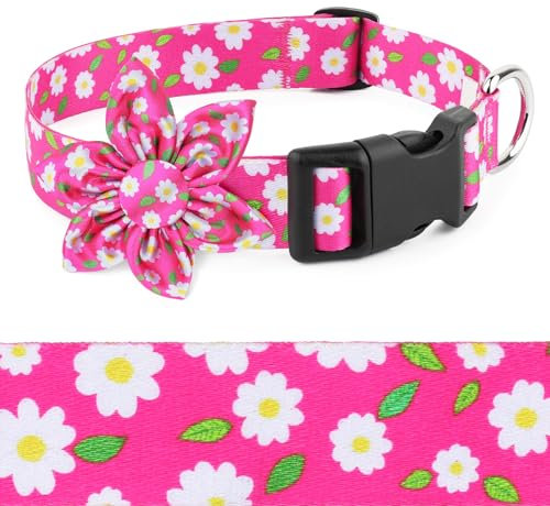 Daisy Pink Dog Collar Cute Dog Collars with Flower Bow for Small Medium Large Dogs Hot Pink Floral Colored Options Soft and Fancy Pet Collars for Girls Flower Pattern for Girl Dog Collar
