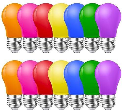 MZYOYO E27 Coloured Light Bulb,Edison Screw 2W Colour LED Light Bulbs,10 Watt Equivalent,for Fairy Lights Party Christmas Holiday,Red Yellow Blue Green Orange Pink Purple,AC230V,Pack of 14
