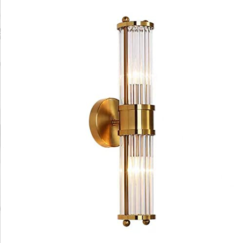 NICRX Messing Gold Kristall Wandleuchte,Kristallglas Licht & Gold Sockel Wandlampe,Wandleuchte Innen für Wohnzimmer,Badezimmer (2-flammig)