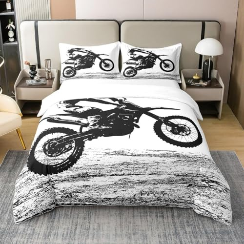 Homewish 100 % Baumwolle, Bettbezug für Geländefahrrad, 140 x 200 cm, Motocross-Bettwäsche für Kinder, Jungen, Erwachsene, Bettwäsche-Set für Motorrad, extremer Sport, Bettbezug Moto Grunge
