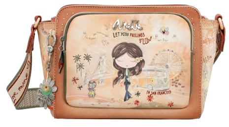 Anekke Peace & Love Rectangular Crossbody Bag Camel