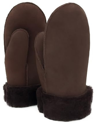 Rohn Moden Lammfell Handschuhe Nepal braun echtes Lammfell für Damen und Herren, Fäustlinge, Fausthandschuhe in Premiumqualität aus mongolischem Lammfell