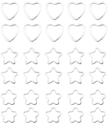 LEEQ 30pcs SchlüSselringe Aus Metall - SchlüSselringe in Stern und Herz und Blütenform, SchlüSselanhäNger Stabiler Mini-SchlüSselanhäNger, Als SchlüSselanhäNger und Bastelmaterial
