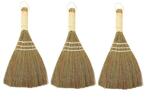 TOPBATHY 3pcs Kitchen Cleaning Broom Desk Dust Broom Thai Grass Broom Mini Braided Broom Desk Brooms Short Handle Broomstick Straw Broomstick Desk Cleaning Brush Asia Desktop Miscanthus
