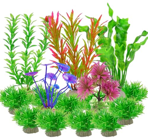 15 Pezzi Accessori Acquario Acqua Dolce Decorazione per Acquari Multicolore Acquario Artificiale Piante Acquario Adatto per la Decorazione Dellacquario Piante Artificiali Colorate di Acquari