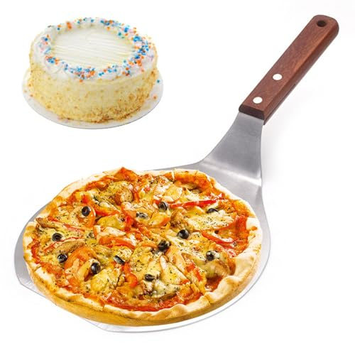 XJKLBYQ Pizza de pizza Paleta de pizza de acero inoxidable de 6.5 pulgadas con asa de madera Pelea de pizza redonda antiadherente para hornear pastel, masa, pan, pasteles, cáscaras de pizza