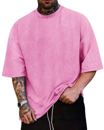 Minetom T-Shirt Homme Été Oversize Tee Shirt À Manches Courtes Col Rond Hauts Rétro Délavé Décontracté Casual T Shirt Basique Uni Tops