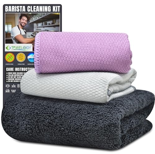 Towelogy® Barista Cloth Set For Coffee Machine Non Abrasive Microfibre Cloths For Steam Wand & Cleaning