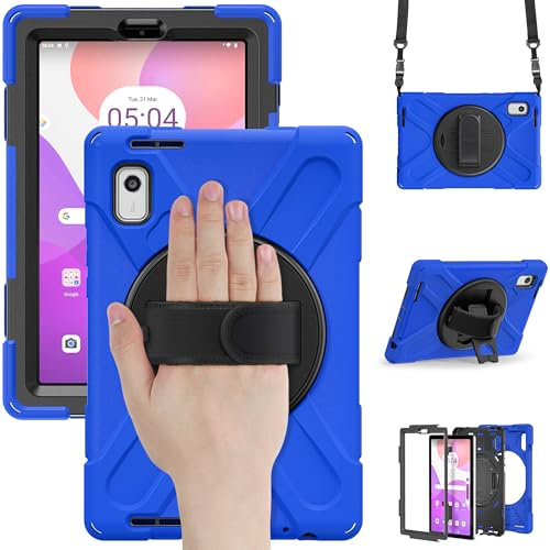 Heavy Duty Shockproof Tablet Cover Compatible with Lenovo Tab M9 Case 9 inch (TB-310FU),Three-in-one Shatter-Resistant Shell Rugged Protective Case with Shoulder Strap, Rotating Stand(Blue)