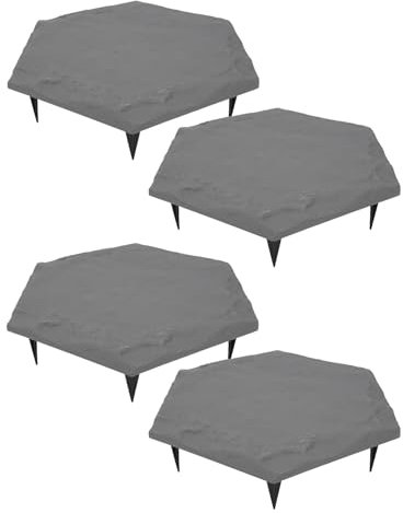 4 Stück Sechseckige 17 Zoll Trittsteine ​​für den Außenbereich mit Erdspießen, Dekorative Gehweg Stufensteine ​​für Haus oder Garten für Wegepflaster, Polypropylen Material (Gray)