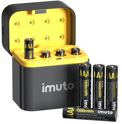 imuto 1.5V Batterie AAA ricaricabili 1300mWh, Pile Ricaricabili AAA Litio 1600 Cicli con display a LED nero ricarica rapida, 8 pezzi