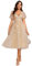 Ever-Pretty Prom Dress Leaf Sequin Short Sleeve Tulle Midi Wedding Guest Dress Gold 12UK