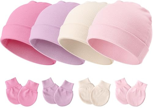 DRESHOW Neugeborenes Baby Mütze Hut und Handschuhe Set Beanie Bekleidung Unisex Infant Hut Kindergarten Mütze Baby Jungen Mädchen 0-3 Monate